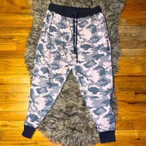 Pink and gray camo Reebok sweats